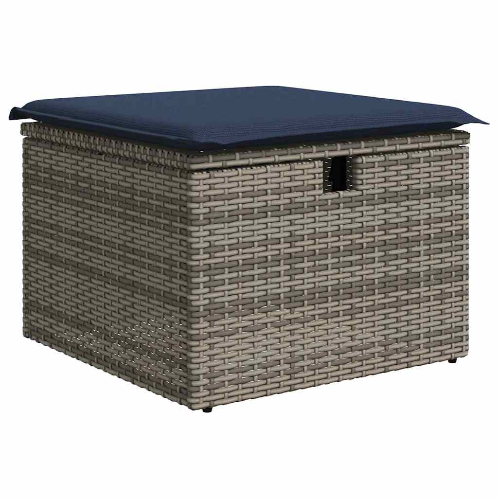 4 Piece Sofa Set with Cushions In Gray and Navy Blue Poly Rattan