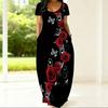 Women Loose Fitting Round Neck Dress Short Sleeve Plus Size Apparel For Summer Casual Daily Activities