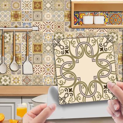 20pcs Beige Color Tiles Sticker Kitchen Backsplash Wardrobe Tables Bathroom Renovation Peel & Stick Surface Mate Art Wall Decals