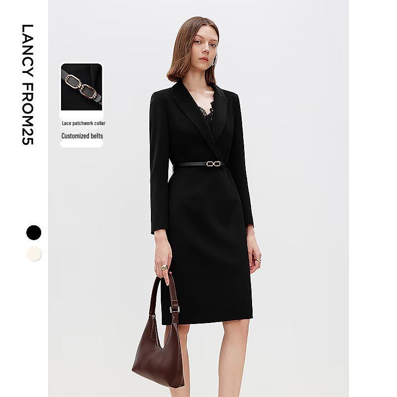 

LANCY Women s Belted Lace A-Line Dress L