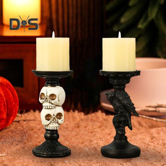 Skull Candlestick Halloween Decoration Resin Pillar Candle Holder Creepy Skull Candle Holder for 3 Inches Diameter Pillar Candle