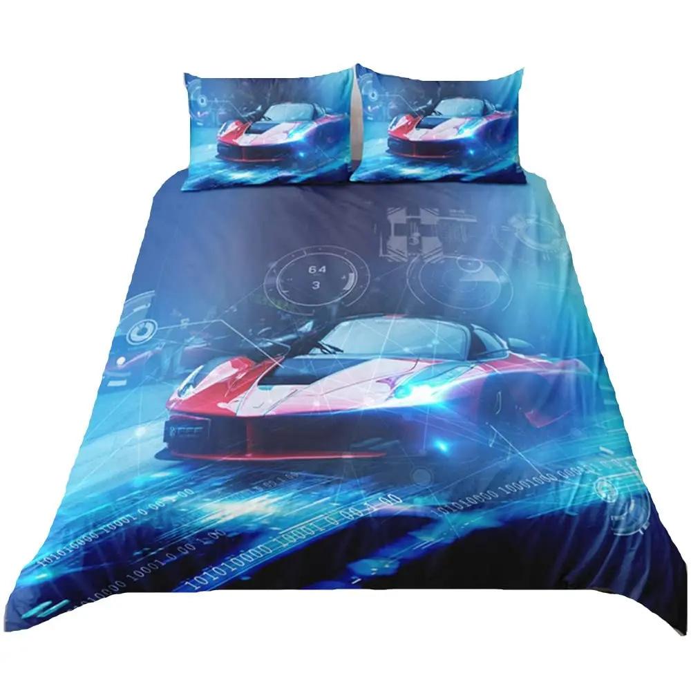 3D Rennsport Daunendecken-Set Groß Jungen Schlafzimmer Steppdecken-Set Dreiteiliges Set
