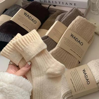 Herbst Winter Thermische Damen Socken Wolle Kaschmir Verdicken Warm Lange Socken Japanischer Stil Harajuku Homewear Boden Schlaf Crew Socken