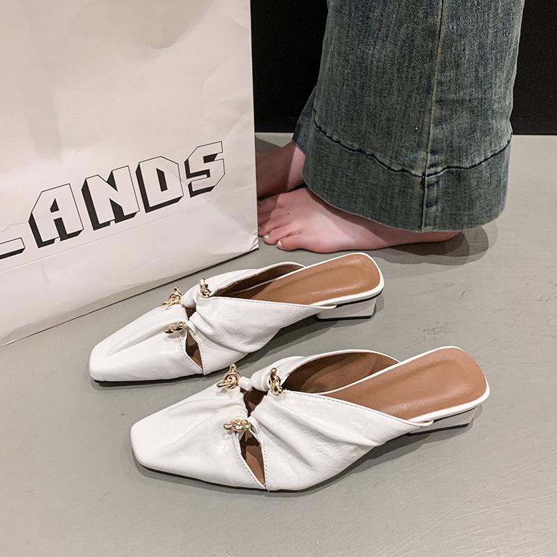 

Женская обувь больших размеров 41-43 с острым носком, толстым каблуком и закрытым носком, летние женские тапочки на высоком каблуке для работы, с темпераментом и крутые, 42 42 белый