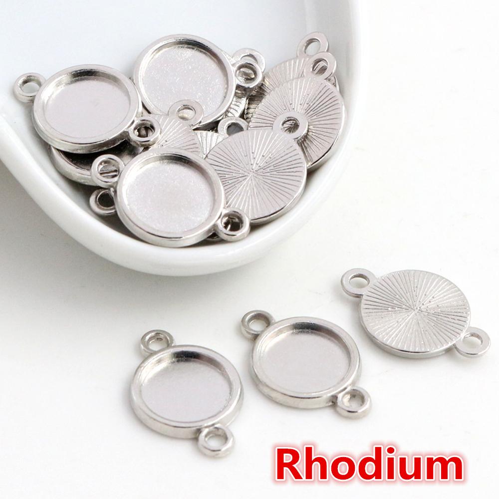 50pcs 8 10mm Inner Size Classic 7 Colors Plated One Sided Double Hanging Simple Style Cabochon Base Setting Charms Pendant