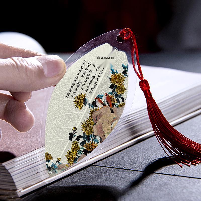 Chinese Style Leaf Vein Bookmark: Plum, Orchid, Bamboo, Chrysanthemum - Graduation Gift for Classmates or Girls