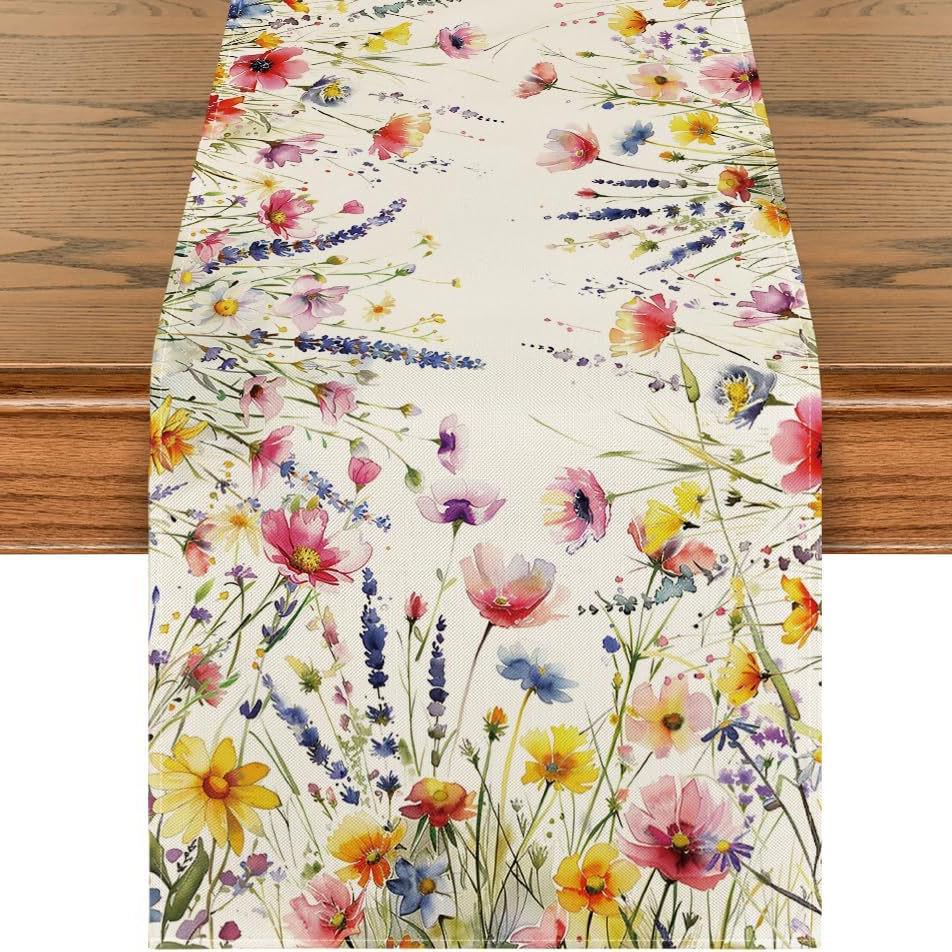 Spring Watercolor Flower Table Runner - Indoor/Outdoor Dining & Home Decor