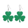 European Four-Leaf Clover Green Glitter Earrings - Women's St. Patrick's Day Accessory