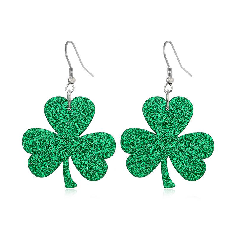 European Four-Leaf Clover Green Glitter Earrings - Women's St. Patrick's Day Accessory