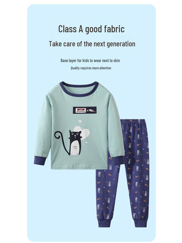 Kids' Cotton Pajama Set: Boys' Warm Underwear or Girls' Autumn Sweater and Pants, Small to Medium Sizes.
