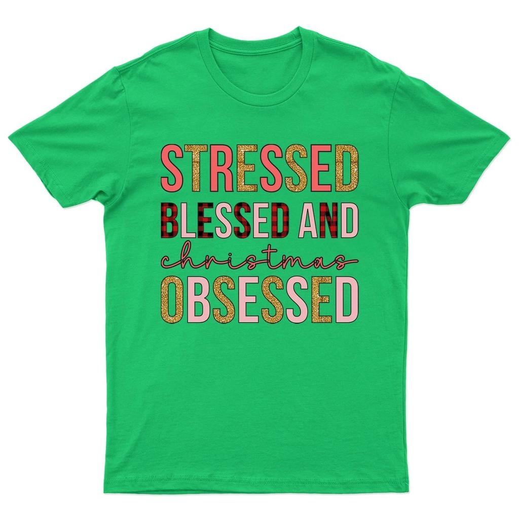 Stressed Blessed And Christmas T-Shirt Unisex Gift Retro Funny Womens Vintage