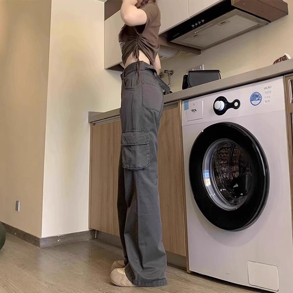 Women's High-Waisted Gray Flared Cargo Pants - Spring 2025 Collection