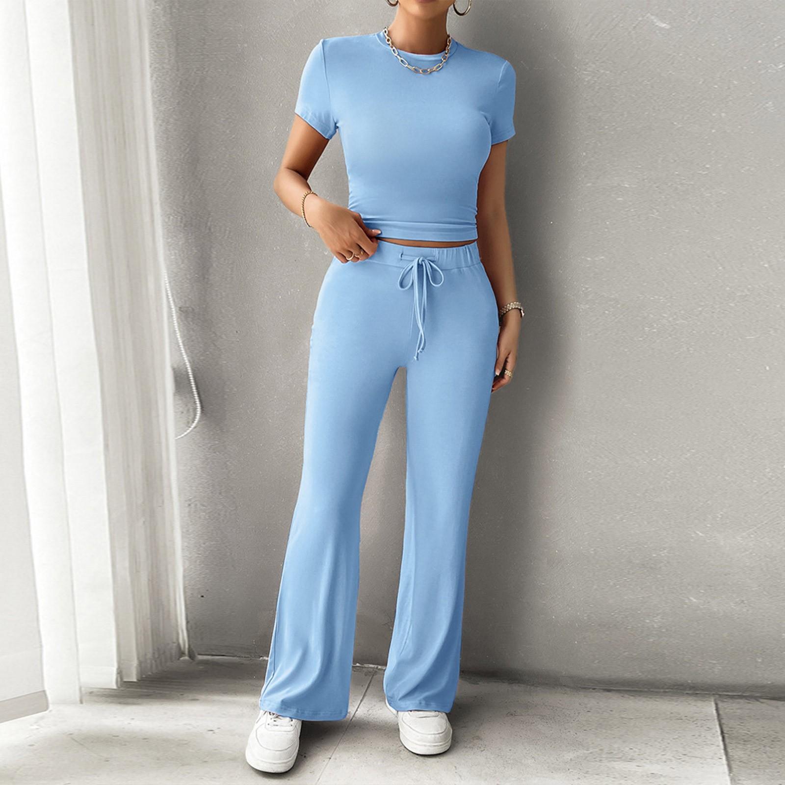 

Летний темпераментный однотонный повседневный модный комплект с круглым вырезом XL