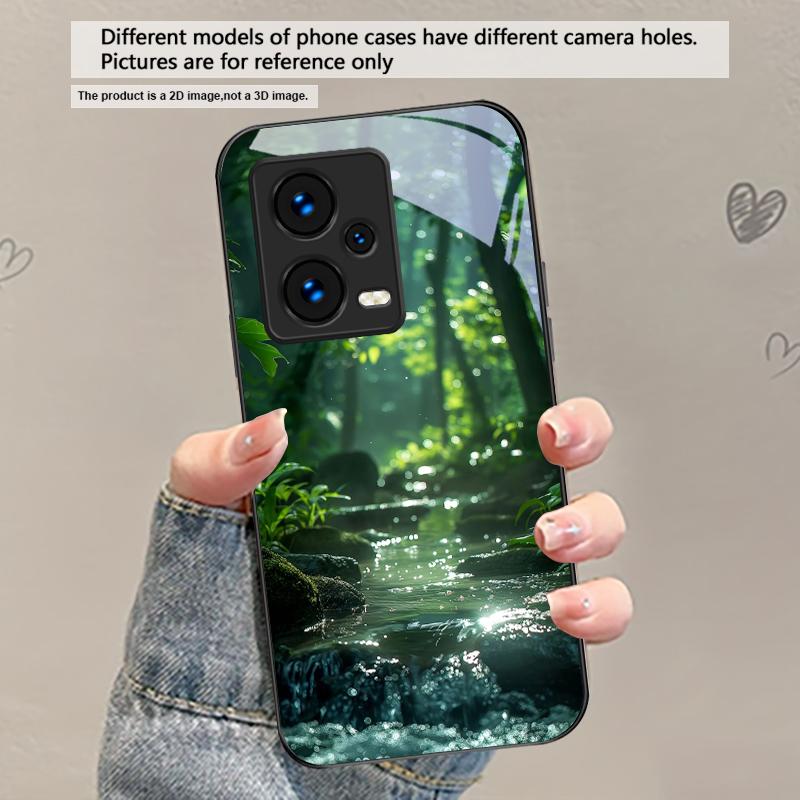 Forest Stream Pattern For Redmi Note 14 Pro+ 13 Pro 8 9 9S 12S 10 Pro 11 12 13C 14C A3 12 13 K60 Ultra Black Glass Phone Case