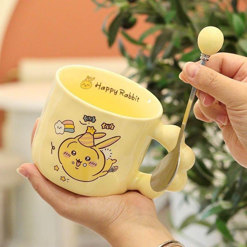 Cute Butter Ceramic Cup Mug with Lid Spoon High Value Birthday Gift Opening Event Souvenir Gift Cup