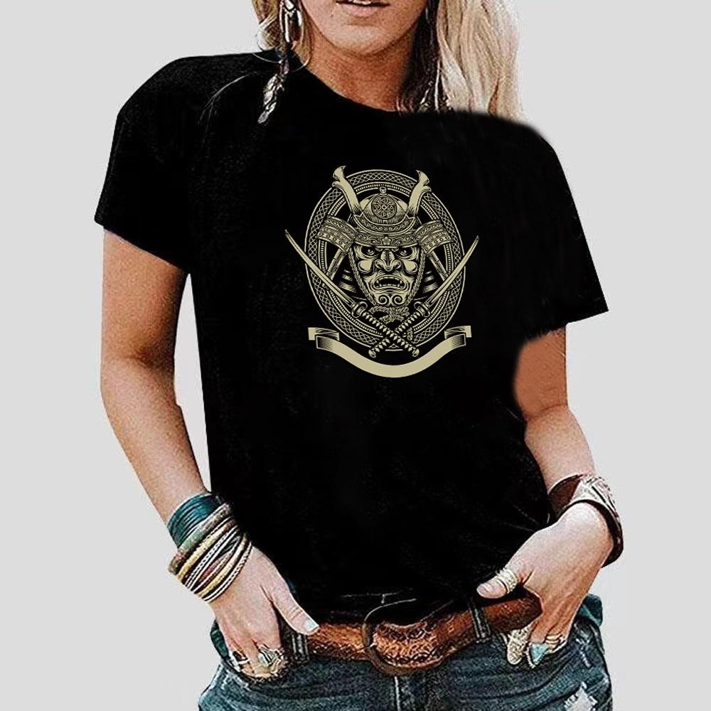 2023 Fashion Trend New T-shirt Skull Printed Female O-neck T Shirt Casual Harajuku Crew Neck  Ladies Tshirt Hip Hop Streetwear