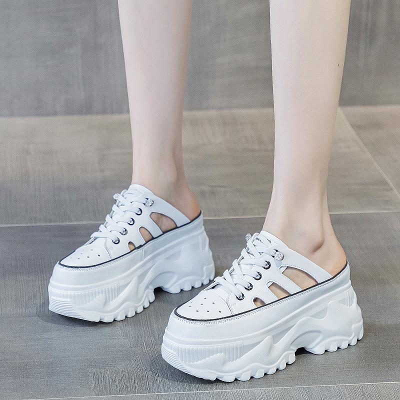 Round Toe Women Shoes Fashion Chunky Sneakers Woman Flats Loafers Slip On Super High Heels Platform Vulcanize Shoes 7.5CM
