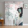 Kimono Japanese Female Geisha Curtain For Living Room Transparent Tulle Curtains Window Sheer For The Bedroom Accessories Decor