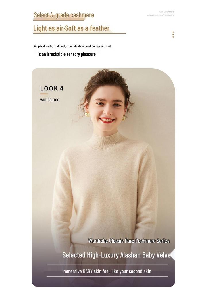 Women's Half-High Neck Cashmere Knit Sweater - Versatile, Warm, Loose Fit Pullover