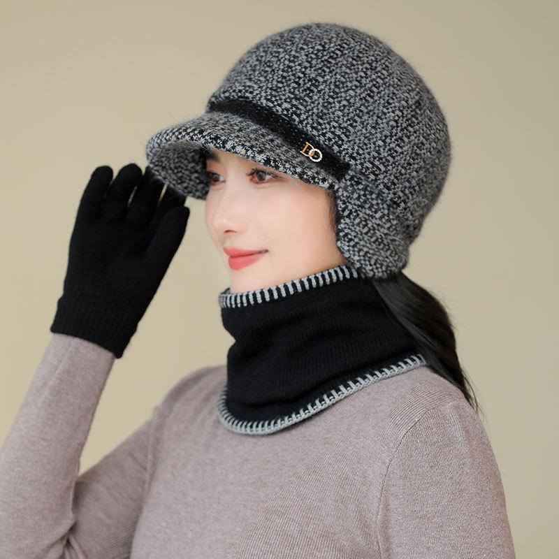 Rabbit fur warm hat lady mother autumn and winter cold ear protection cap tide grandma scarf hat