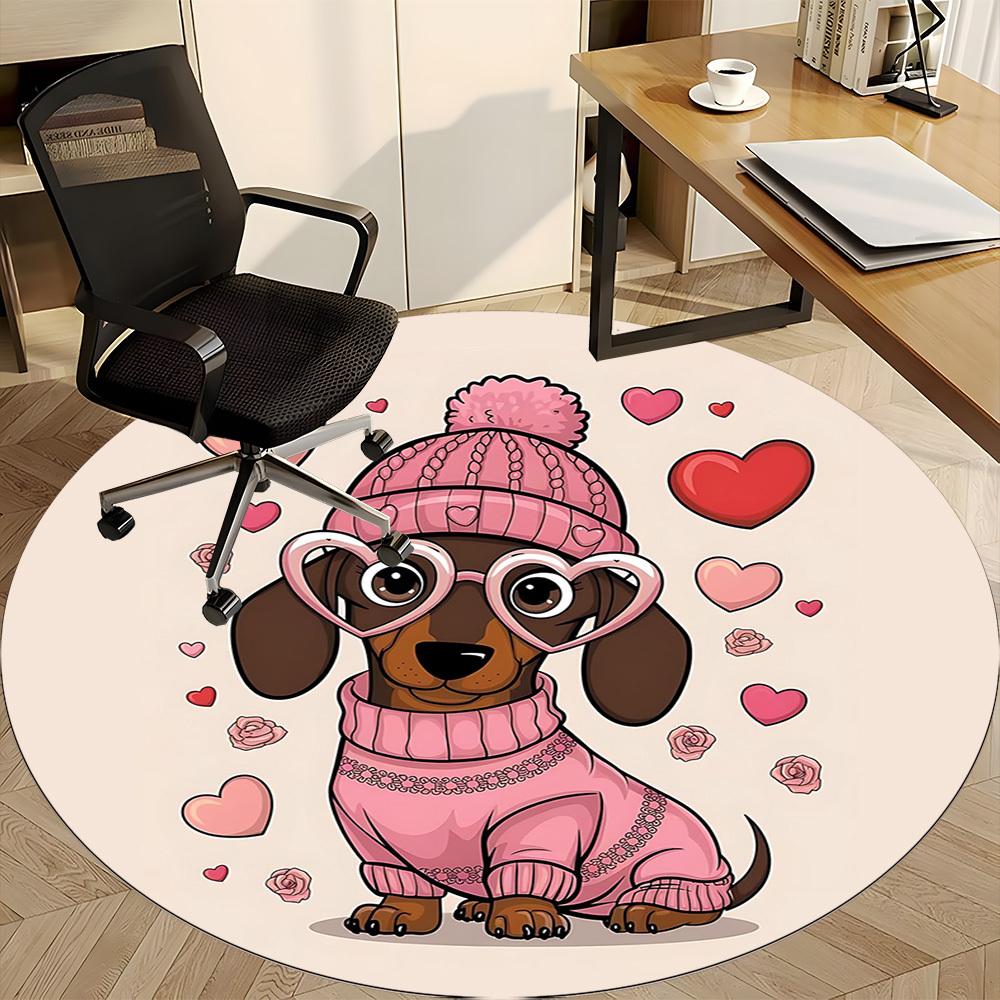 1PC Dachshund Hearts Office Round Area Rug, Mat Suitable For Office, Under Office Chairs Bedroom Living Room Home Decor, Room Deco