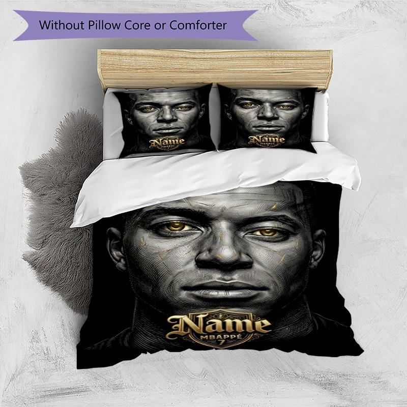 Messi Mbappe Soccer Star Art Personalized Name Bedding Set,Cozy Bed Linen for Teen Boys Bedroom Decoration,Perfect Birthday Gift,Washable Duvet Cover