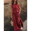 round-Neck Sleeveless Split Dress Loose Solid Color Round Neck Sleeveless Fork Dress