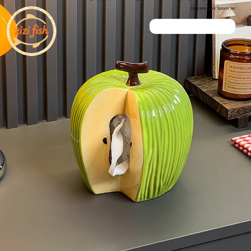 Creative Gnawed Apples Tissue Box Coffee Table Desk Decoration Apple Shape Ceramic Tissue Box Bedside Table Paper Towel Case