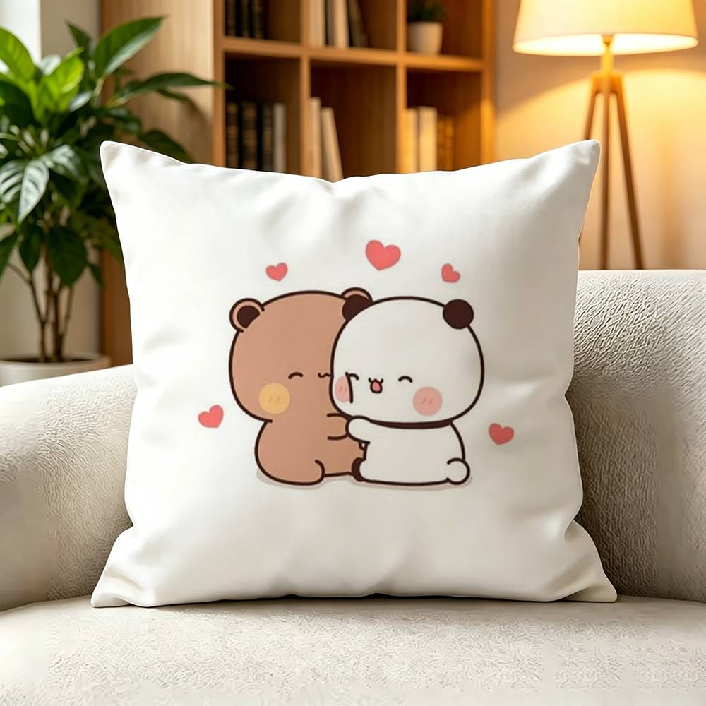 BBubu Dudu Panda Bear Couple Daily Cartoon Pillow Case Square DoubleSided Sofa Cushion Cover Bedroom Bedside Pillow