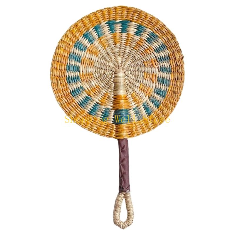 KX4B Large Summer Handheld Fan Seagrasses Handmade Woven Fan Natural Decorative Fan