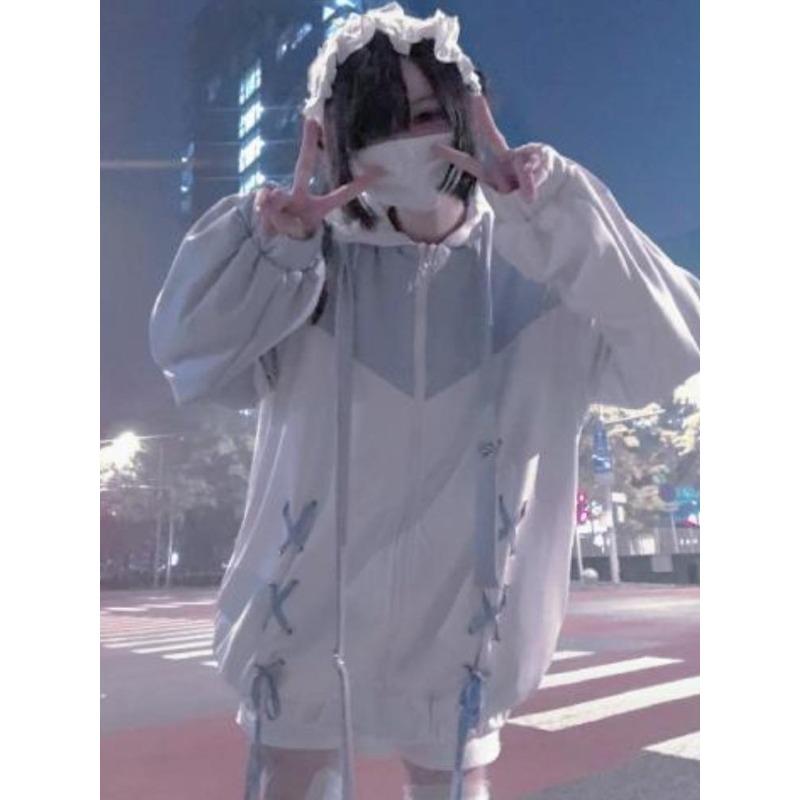90er Harajuku Kawaii Pullover Verband Sweatshirt Y2k Ästhetik Hoodies Damen E-Girl Goth Streetwear Top