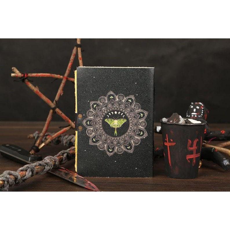 Luna Moth Leather Journal: Blank Spell Book of Shadows, Vintage Lock