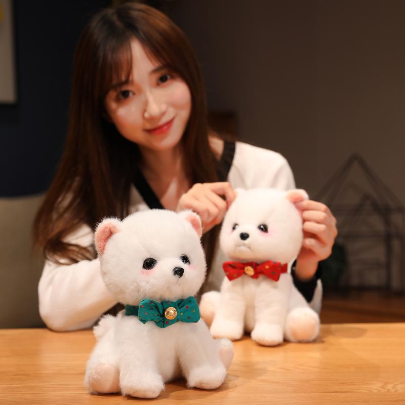 22cm Plush Pomeranian Dog Doll Simulation White Dog Stuffed Animal Toys Super Realistic Toy for Pet Lovers Luxury Home Decor