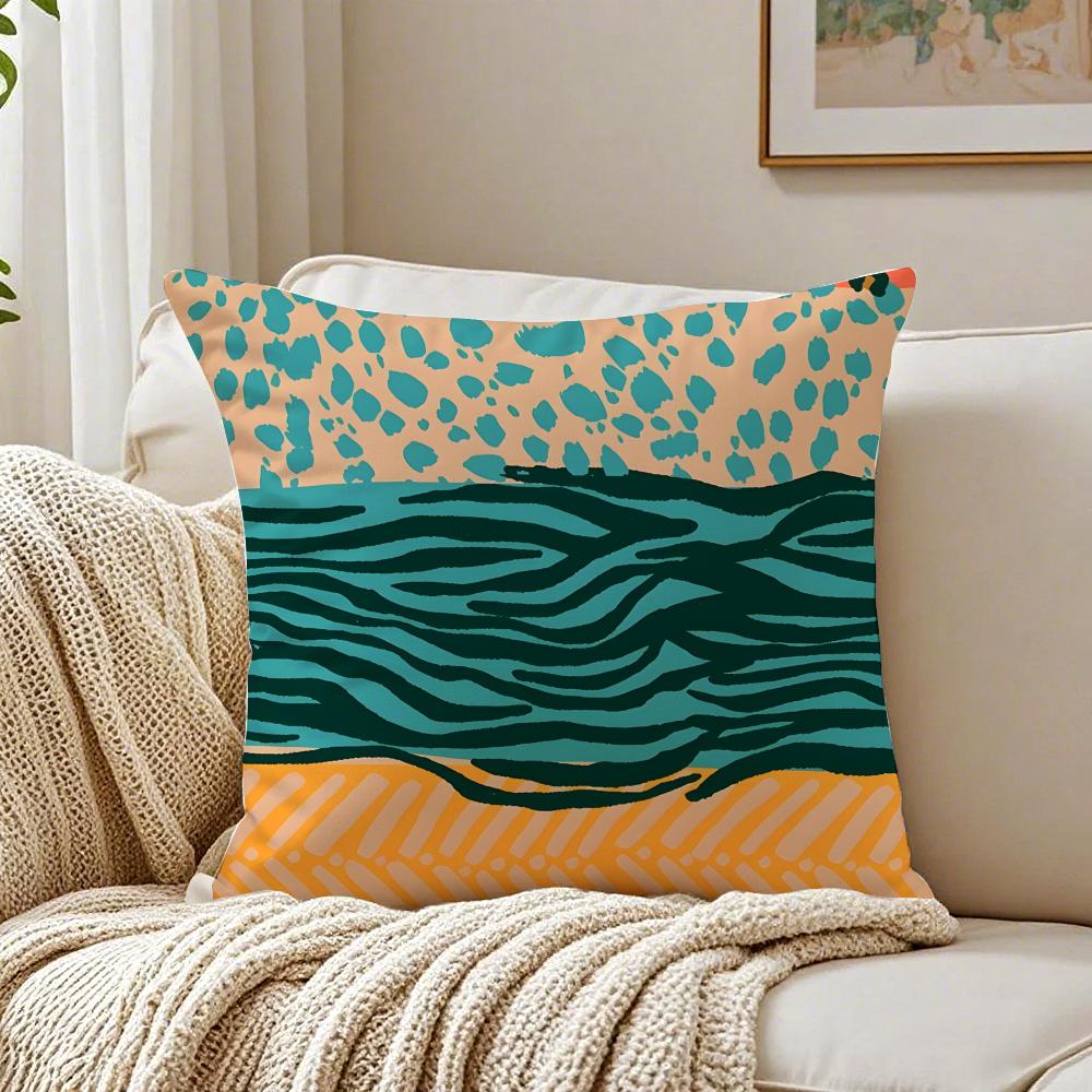 Plaid Leopard Print Textures Pillow Cushion Cover Linen Pillowcase Soft For Sofa Bed Home Room Decor