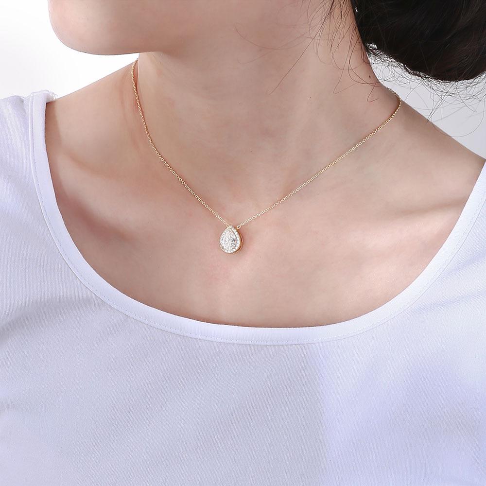 Fashion Jewelry Necklaces 925 Sterling Silver Diamond Necklace Water Drop Zircon Pendant Gold Plated Necklaces Women