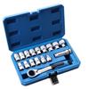 17-Piece Ratchet Socket Set with Bi-Directional Wrench, 12-Point Sockets, Bit Holder, Extension Bar, and Joint Tool.