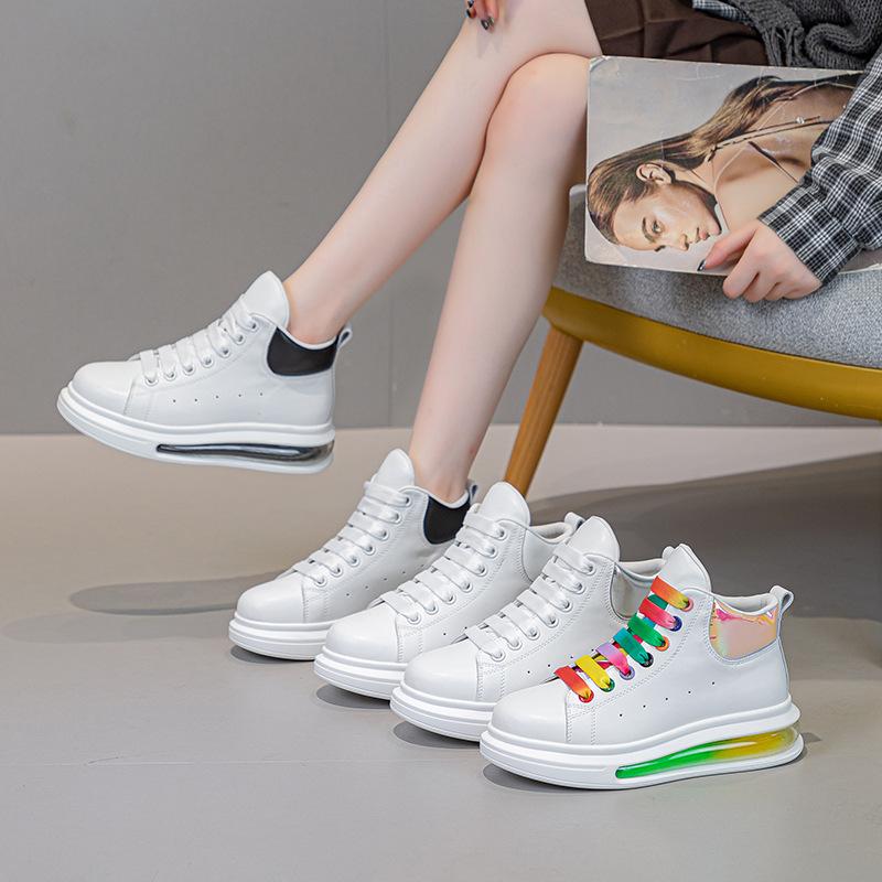 Thick-soled Air Cushion Leather High-top Women's New Fashionable Versatile Breathable Large-size Women's Shoes