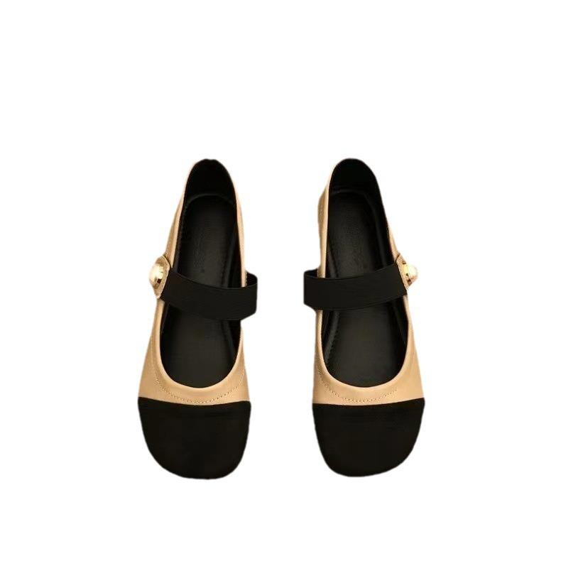 2025 Spring One-word with Mary Jane Women's Shoes Small Thick Heel Square Head Shallow Mouth Single Shoes