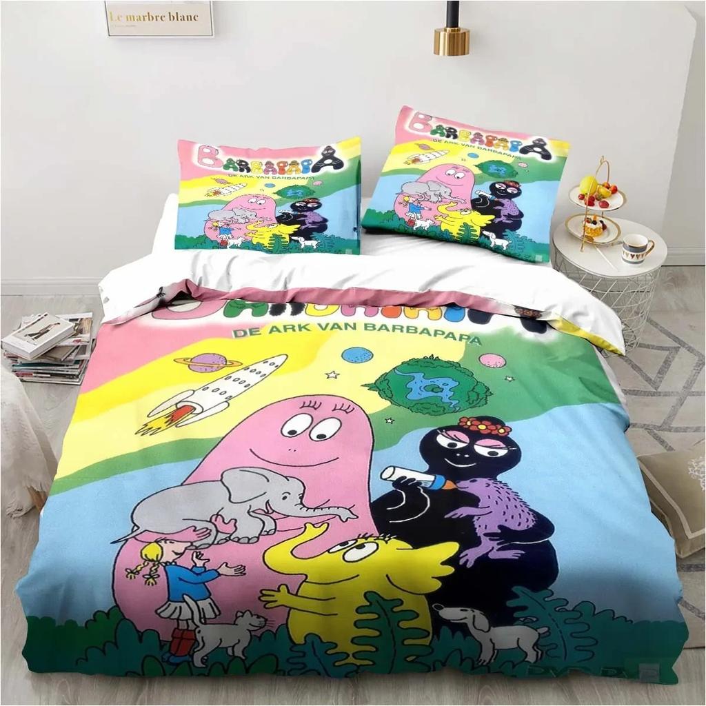 Cute Cartoon Les Barbapapa Bedding Set Soft Duvet Cover for Adult Kids Single Double King Size Bed