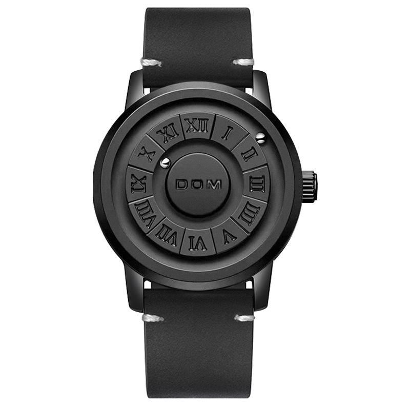 DOM Black Technology Men's Waterproof Quartz Watch with Roman Numeral Dial and Steel Ball Magnetic Levitation.