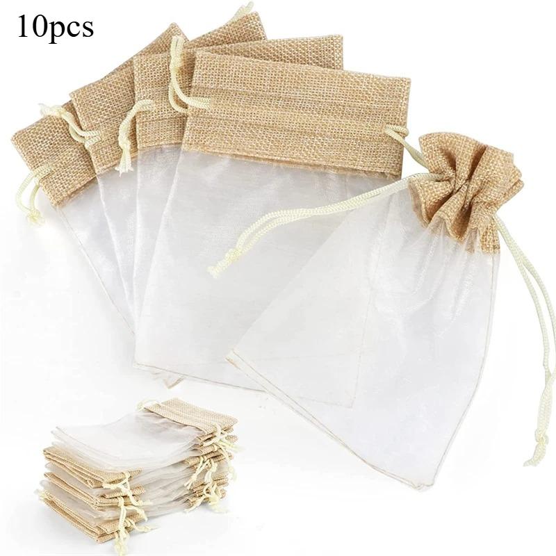 

10/20pcs Linen Jute Drawstring Gift Bags Makeup Pouch 15x10cm Festival Wedding Party Favours Sack for Jewelries Gift Candy Bag 15x10cm