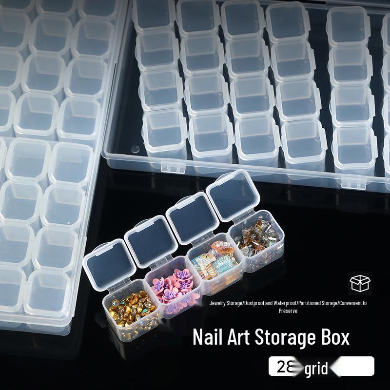 Nail Art Jewelry Storage Box - 28-Grid Detachable Rhinestone Organizer for Small Accessories