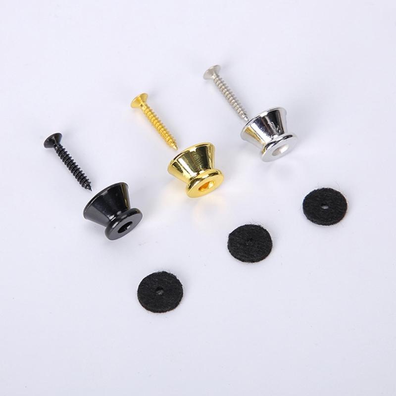2Pcs/pack Guitar Strap Buttons End Pins with Mounting Screws and Felts Cushions Metal Guitar Strap Locks Strap Buttons