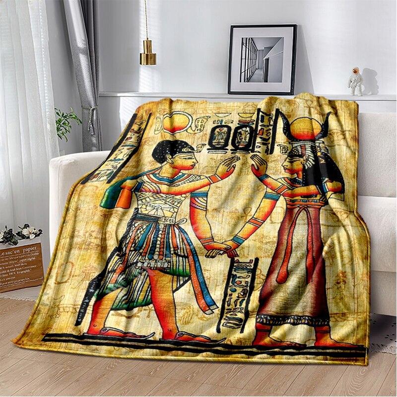 Ancient Egyptian Symbols Digital-printed Polyester Bedroom Velvet Flannel Cover Blanket Fleece Soft Sofa Cover Blankets for Beds