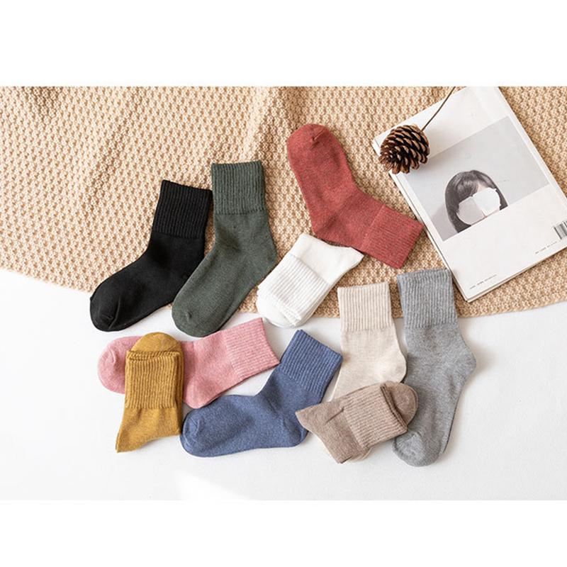 1 Pair Women Socks Autumn Winter Pure Cotton Solid-color Mid-tube Warm Long Socks