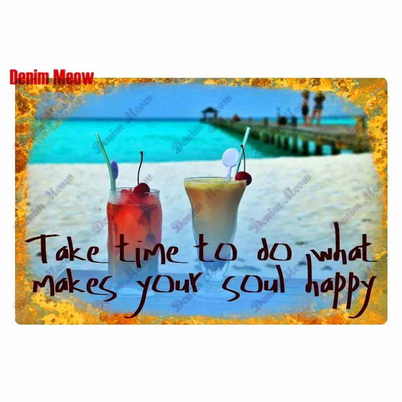 Beach Metal Tin Sign, Vintage Summer Beach Plates, Relax Wall Sign, Pool Tiki Bar Pub Seaside Ocean, Happy Place, Decor WY161