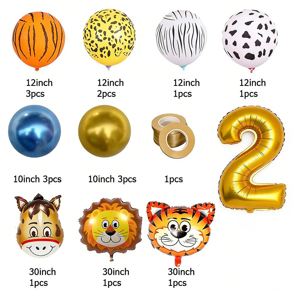 0-9 Years Old Birthday Party Balloon Set Children Tiger Lion Donkey Animal Aluminum Foil Balloons Jungle Theme Ballon Decoration