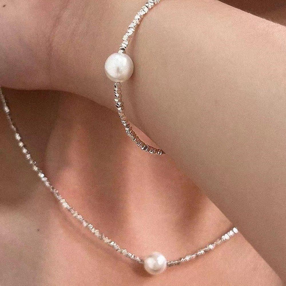 100% 92.5 Silver Sculpture Volume Natural Pearl Only One Necklace Rose Gold