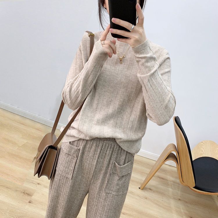 Base Layer Sweater Loose Half Turtleneck Knitted Sweater for Women Casual Long-sleeved Pullover for Autumn and Winter