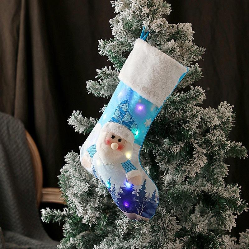 Christmas Socks With Lights, Blue Snowman Glowing Candy Bag Christmas Shu Decorative Gift Socks